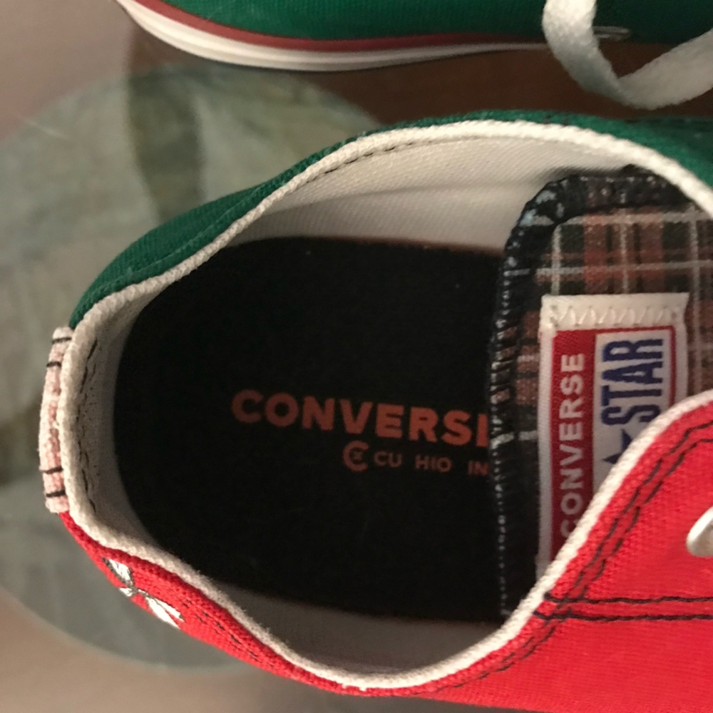 CONVERSE All Star Canvas Low Top Christmas Sneakers *Red, Green & Plaid* - Picture 10 of 12